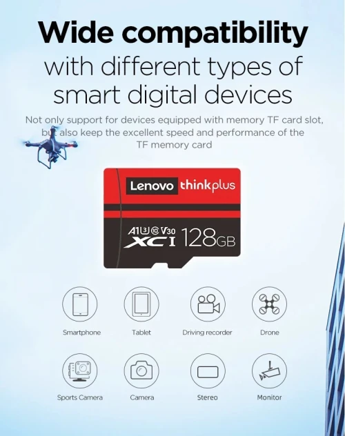 Lenovo THINKPLUS carte mémoire SD Classe 10, carte Flash TF, 128 Go