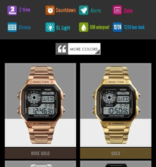SKMEI montre numérique pour hommes rétro sport étanche Chrono électronique en acier inoxydable