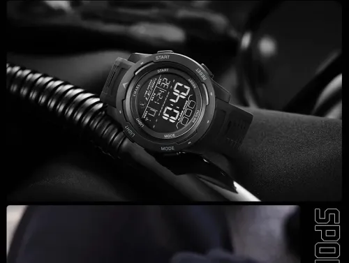 SMAEL Montre numérique étanche à LED  chronomètre lumineux, montres de sport, 50m NOIR