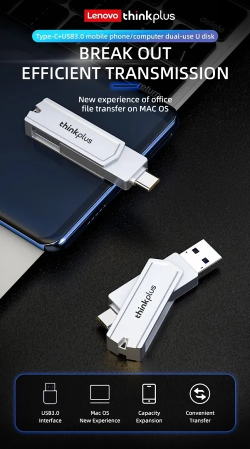 Lenovo Think plus Clé  USB 3.2  mémoire  128 Go  type C + USB