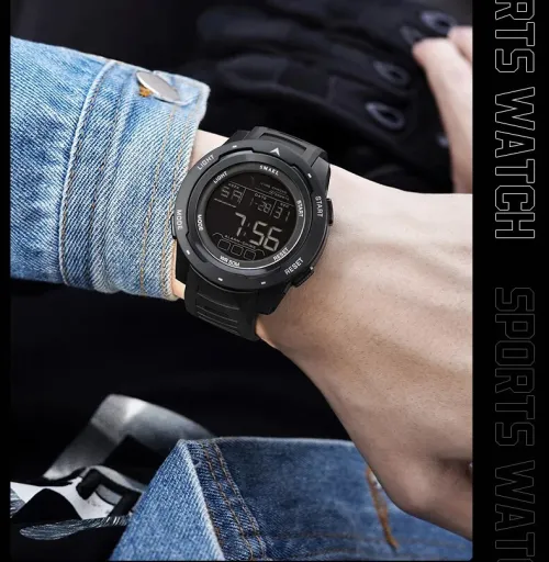 SMAEL Montre numérique étanche à LED  chronomètre lumineux, montres de sport, 50m NOIR