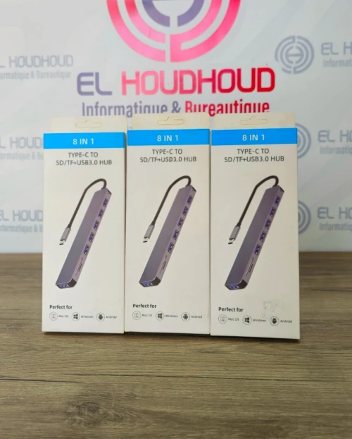 Hub USB Type-C 8 en 1 USB 3.0 SD TF Multiport  Compatible Mac Windows Android