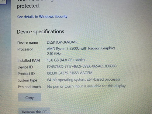 LENOVO THINKPAD E15 RYZEN 5 5500U 16GB 256GB SSD