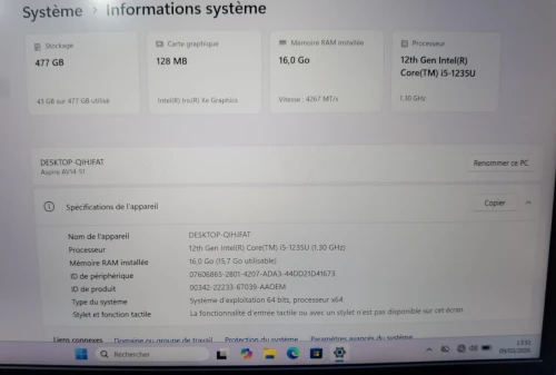 ACER ASPIRE VERO 14 AV14-51 CORE I5 1235U 16GB DDR5 512SSD