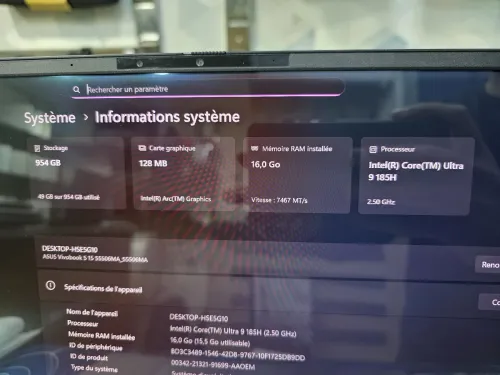 ASUS VIVOBOOK S15 OLED ULTRA 9 185H 14ÈME 16GB 7400MHZ 1000GB NVME 16P 3K OLED 120HZ BOITE