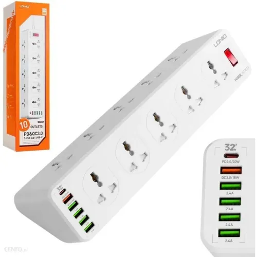 Ldnio Multiprise rallonge universelle LDNIO SC10610 10 Prise + 5 USB QC3.0 Type-C PD