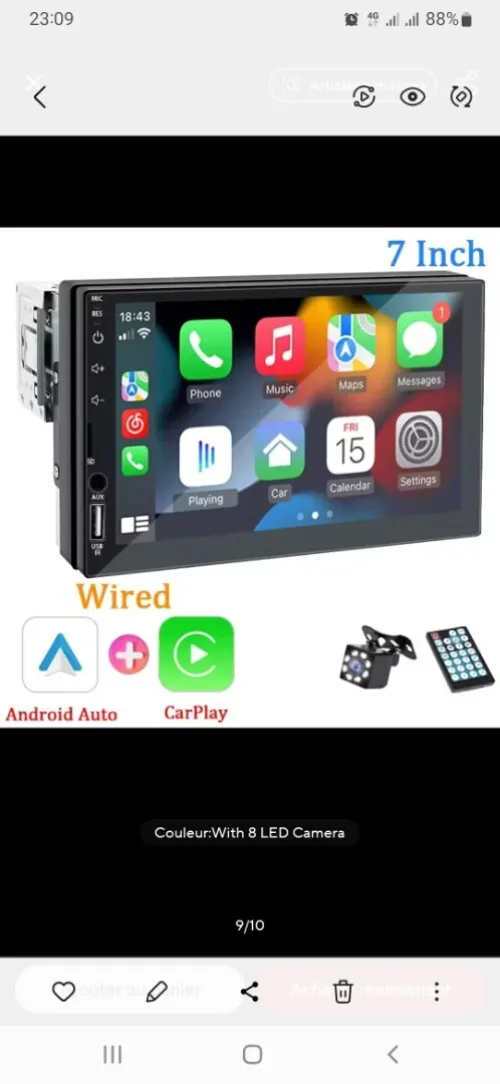 Ecran tactile 7" HD marque acodo, jamaiq utulisé,avec camera, télécommande et convertisseur.