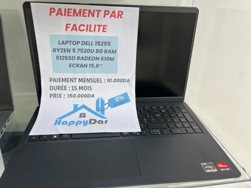 Vente Par Facilité (0% intérêt) - PC Portable Dell 15255 | Ryzen 5 7520U | 8GB RAM | 512GB SSD |Écran 15,6"| Neuf Sous Emballage