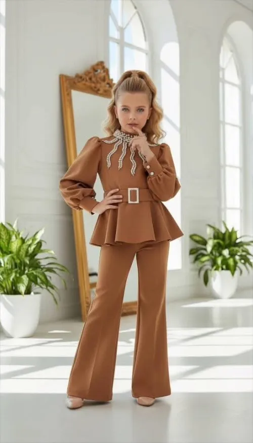ensemble fillette   قماش كراب باربي  noir marron rouge  4ans jusqu'à 12a's