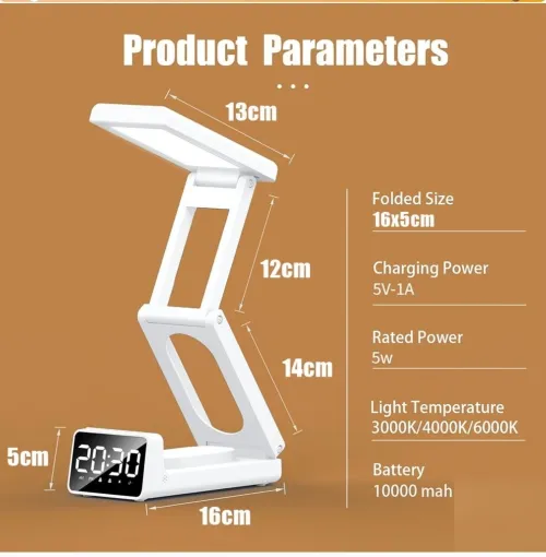 Lampe de Bureau 3 en 1مصباح مكتب و منبه و شاحن