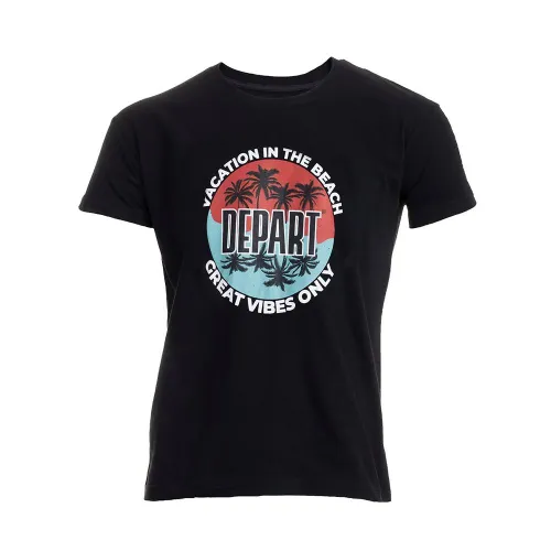 T-SHIRT HOMME DEPART  NOIR 100% COTON PRINT