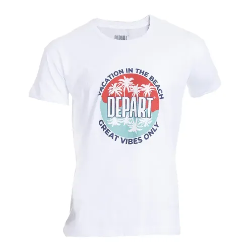 T-SHIRT HOMME DEPART  BLANC 100% COTON PRINT