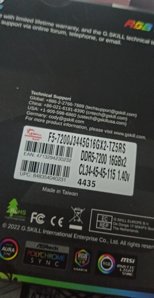 Ram rgb gskill 7200 mhz 16gb x2 ocaz