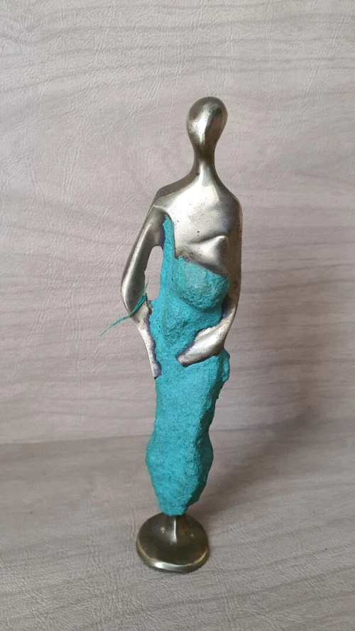 Petite Statuette Sculpture Art Africain en bronze doré maternité la mère et l'enfant