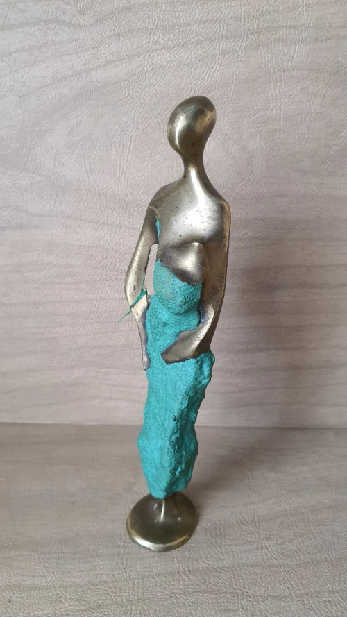 Petite Statuette Sculpture Art Africain en bronze doré maternité la mère et l'enfant