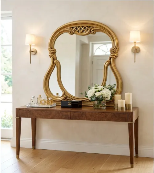 Grand et élegant miroir doré à poser