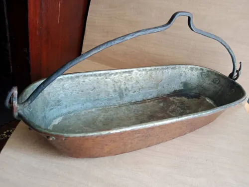 Poissonnière Cuivre Du XIXe Siècle , Anse Forgée ; poêle à poisson, jardinière LIQUIDATION