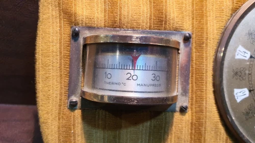 Station météo (Hygromètre, Baromètre, thermomètre) Art déco 40's en laiton et bois LIQUIDATION