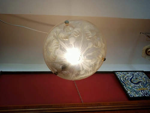 Lustre vasque plafonner Art déco en verre pressé moulé blanc