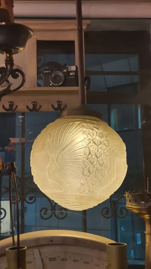 Lustre / Suspension Art Déco " Boule Aux Paons " Müller 
