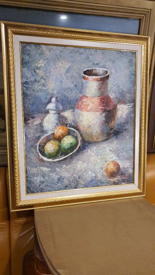 Tableau peinture Nature morte huile sur toile signé de l'artiste BRUNEL LIQUIDATION