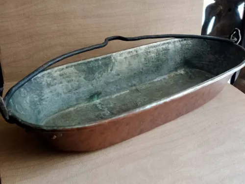 Poissonnière Cuivre Du XIXe Siècle , Anse Forgée ; poêle à poisson, jardinière LIQUIDATION
