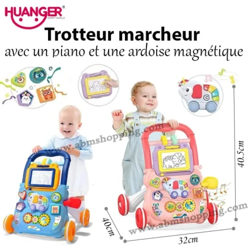 Trotteur marcheur pour bébé avec un piano et une ardoise magnétique | Huanger