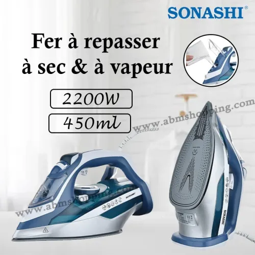 GARANTIE produit 2 ans Fer à repasser à sec & à vapeur 2200W , 450ml | SONASHI (F) 