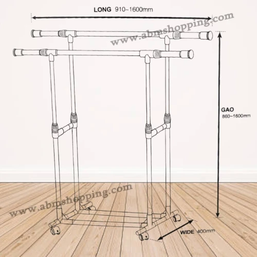 Porte-vêtements double mobile et ajustable