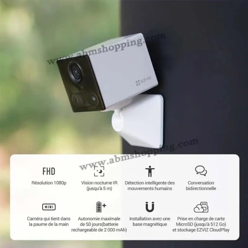Caméra de Surveillance WiFi Intérieur 1080P sans Fil sur Batterie 2000mAh WiFi 2.4Ghz TypeC | EZVIZ CB2