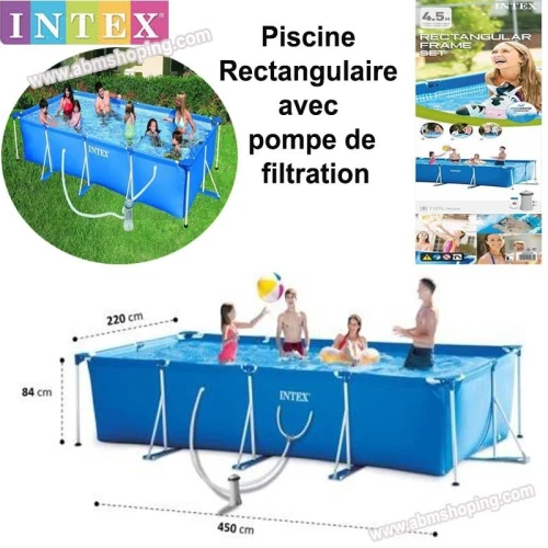 Piscine Rectangulaire 450x220x84 cm avec pompe de filtration  Intex
