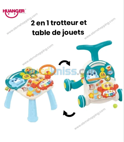 Trotteur et table de jouets 2 en 1