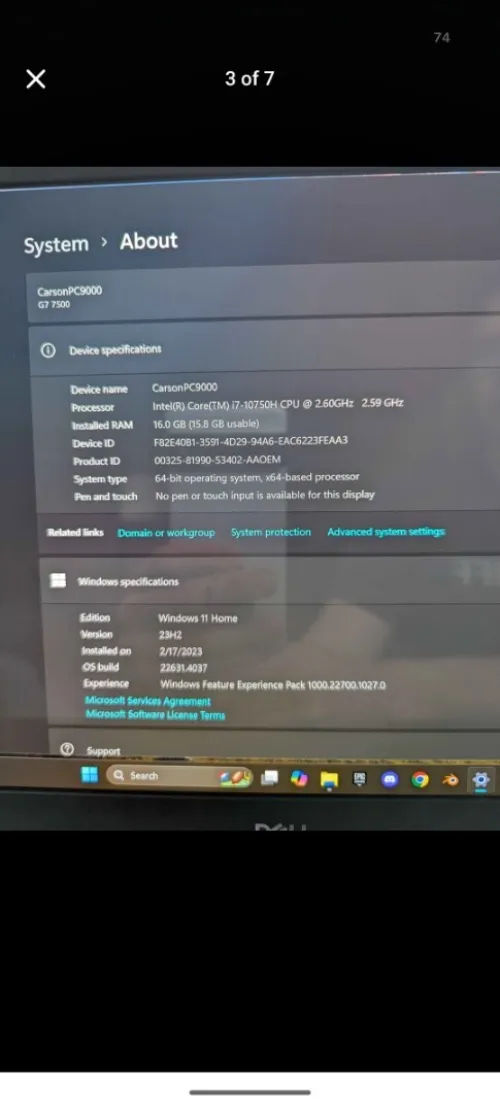 PC Portable Gaming - Dell G7 15 7500 (Excellent État)