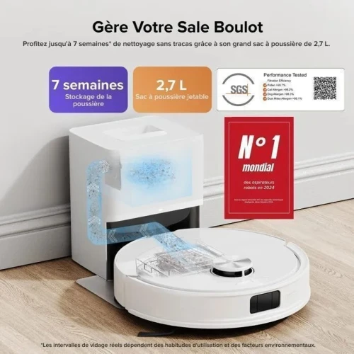 Robot aspirateurs roborock q10 s5plus -10000 pa -station de vidange de poussiere - 150 min d'autonomie 240 ml reservoire d'eau