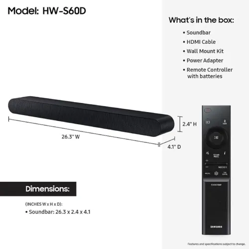 SAMSUNG S60D Barre de Son 5.0 canaux Audio sans et avec Fil Dolby Atmos.