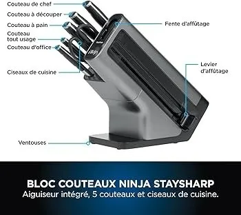 Couteaux de cuisine Ninja Foodi StaySharp 6 pièces avec un affuteur intègre couleur gris   K62006eu