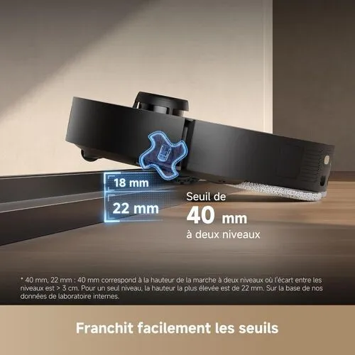 Robot Aspirateur L40s Pro Ultra noir , 19 000 Pa, Brosse Double HyperStream,, Brosse latérale extensible et relevable, Nettoyage de la serpillière à l'eau chaude à 75 degre ,Auto-nettoyant3.0