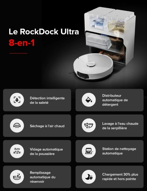 Roborock Robot aspirateur laveur S8 MaxV Ultra avec Station-10000 Pa-3h autonomie