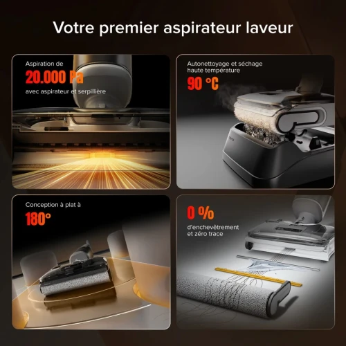 Balai aspirateur laveur Roborock F25 RT   -20000 PA-  inclinaison a 180 degre - 50 min d'aotonomie - auto nettoyage