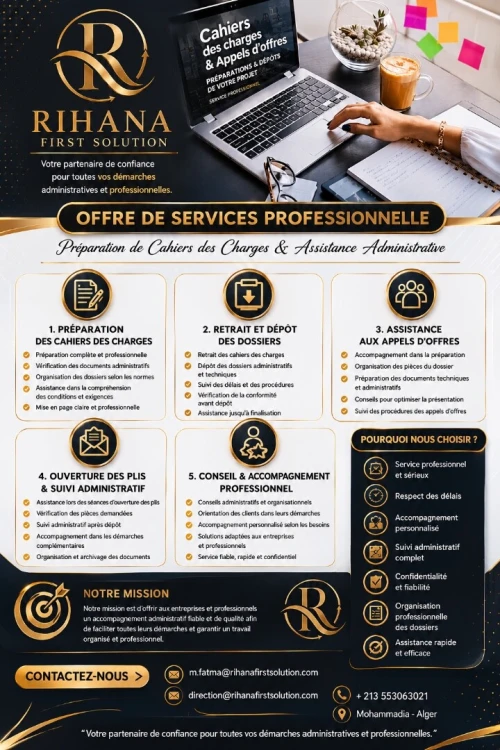 Préparation de Cahiers des Charges & Assistance Administrative