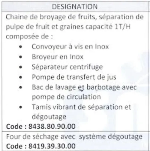 Chaine d'extraction de pépins de fruits Ex : Figues de barabrie, Raisins, Cerises ... etc