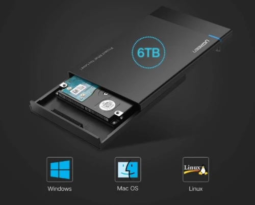 UGREEN 2.5" External HDD/SSD Enclosure, SATA 3.0, USB-C, 50cm (black)