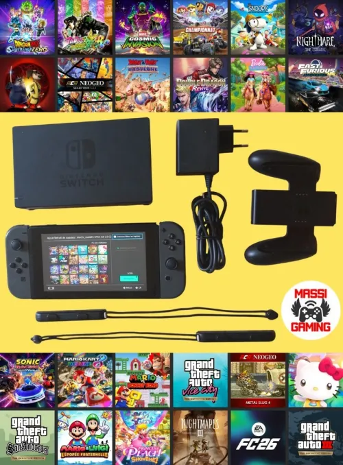 NINTENDO SWITCH FLASHÉE + ACCESSOIRES ORIGINAUX + 24 JEUX INSTALLÉS