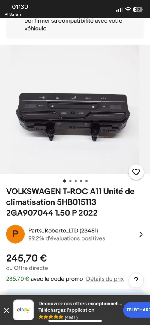 Panneau de climatisation T-Roc 