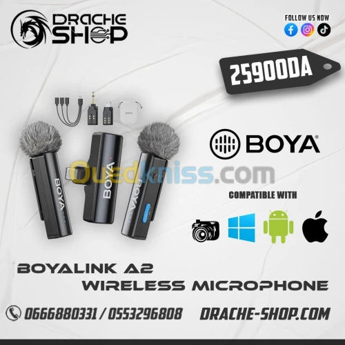 Microphone Sans fil BOYA BOYALINK A2 Dual Mic System & Lightning & USB-C