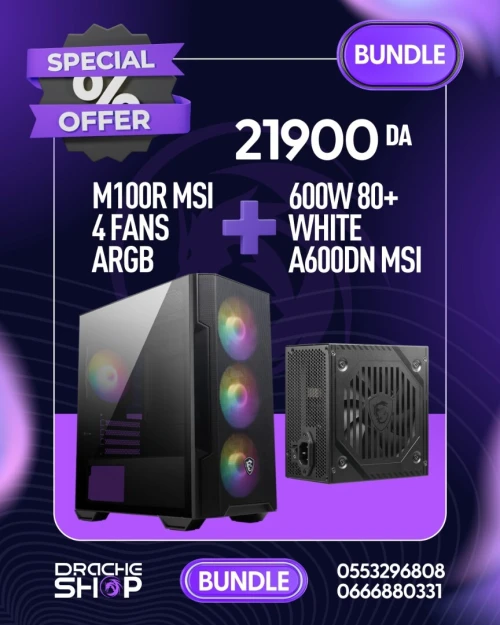 BUNDEL POWER SUPPLY 600W 80PLUS white A600DN MSI+ CASE M100R MSI 4 fans Argb