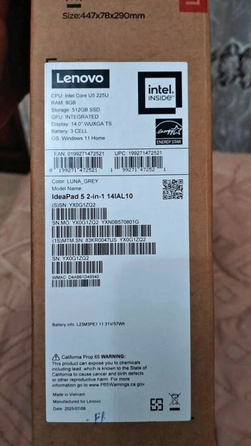LENOVO IDEAPAD 5 2IN1 14IAL10 INTEL CORE ULTRA 5 225U 8GO 512GO SSD TACTILE NEUF SOUS EMBALLAGE