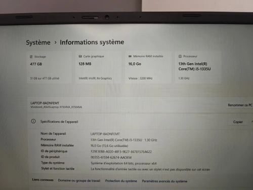 [VENDU] Asus Vivobook 15 i5 1335u 13eme 16GB 512GB SSD 15.6" FULL HD IPS