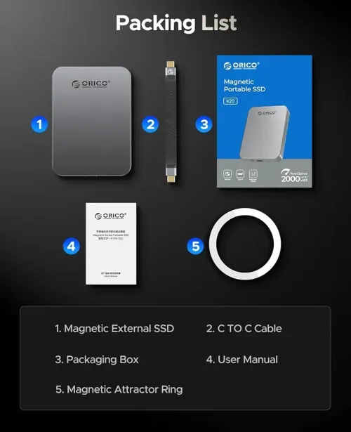ORICO Disque SSD externe 512 Go jusqu'à 2000 Mo/s