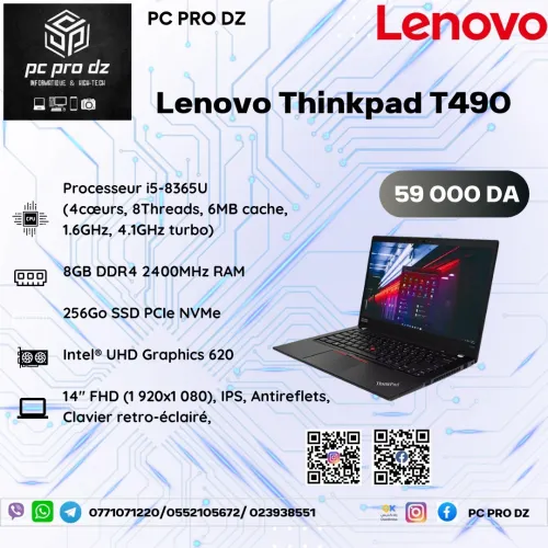 Lenovo Thinkpad T490 i5 8365U 8 Go DDR4 256 Go SSD Intel UHD Graphics 620 14 Pouces FHD